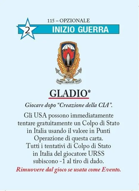 Twilight Struggle: "Gladio" Promo Card